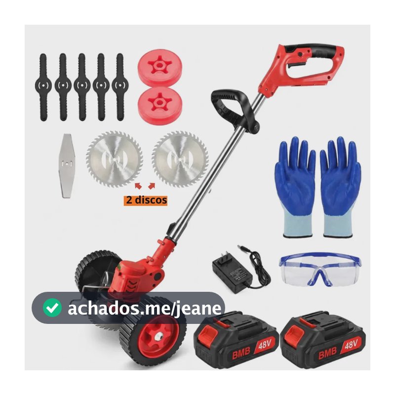 Roçadeira Eletrica cortador de grama 48V Bivolt 2 baterias portátil sem fio com rodas