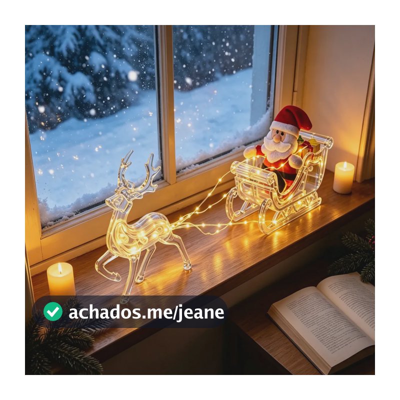 Papai Noel No Trenó Com Rena Led Bivolt Usb Amarelo 127/220v