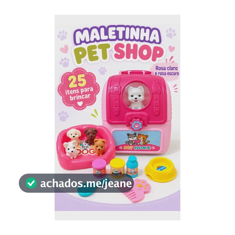 Maleta Petshop Brinquedo Infantil Animais De Estimação 20pçs Rosa