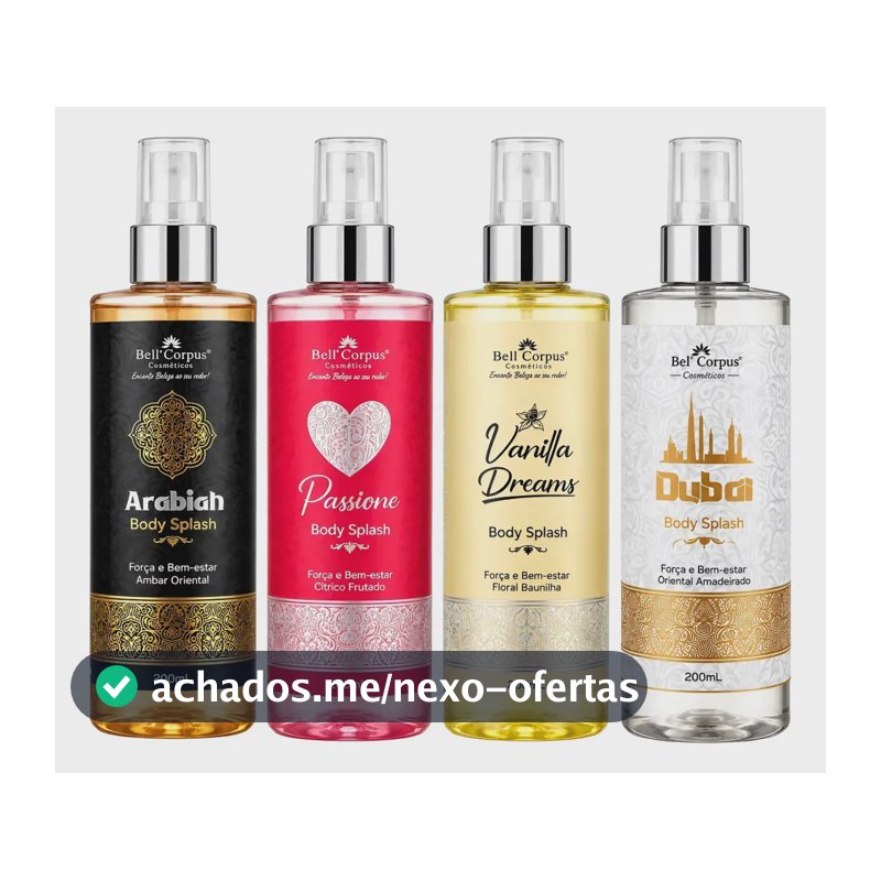 Kit C/4 Body Splash Árabe 200ml Perfume Feminino Importado Marcante Elegante Moderno Fragrância Intensa e Suave