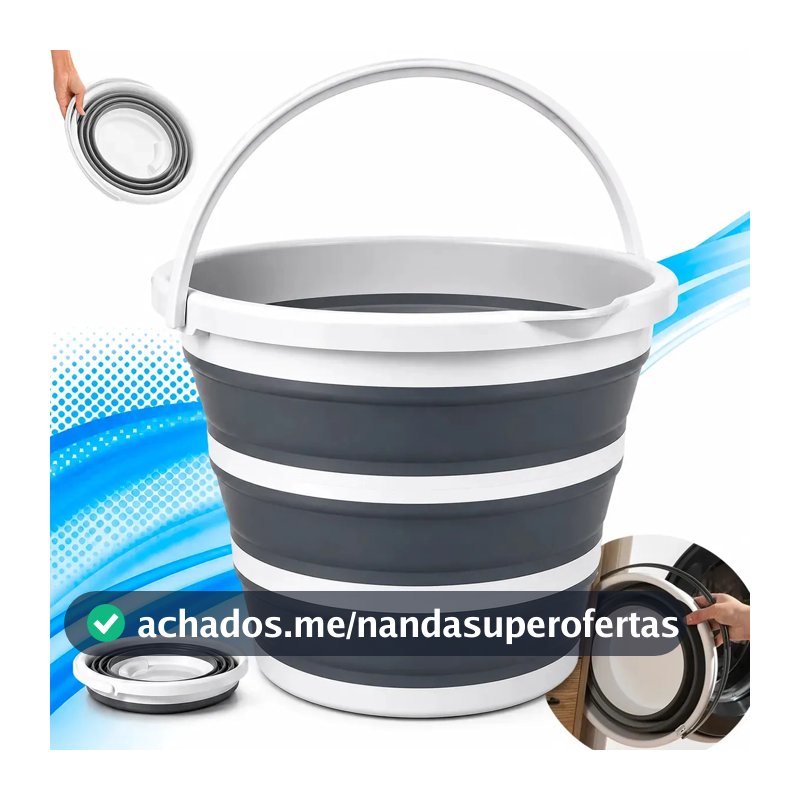 Balde Dobrável Com Alça Ecomixshop Balde Retrátil cinza 10L