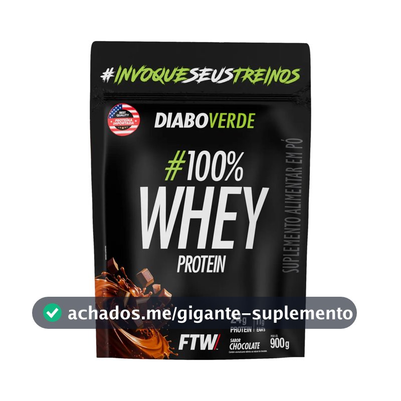 Suplemento Em Pó 100% Whey Protein Diabo Verde Sabor Chocolate Refil 900g FTW