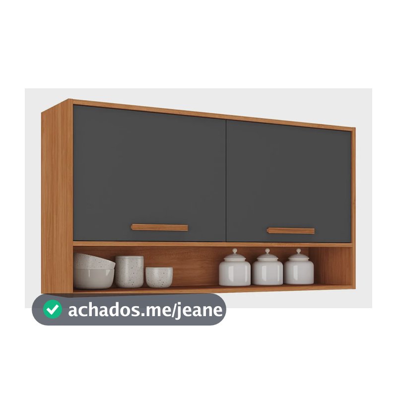 Armario Aereo Para Cozinha Canela 120cm Com 2 Portas E Nicho Cinamomo/grafite