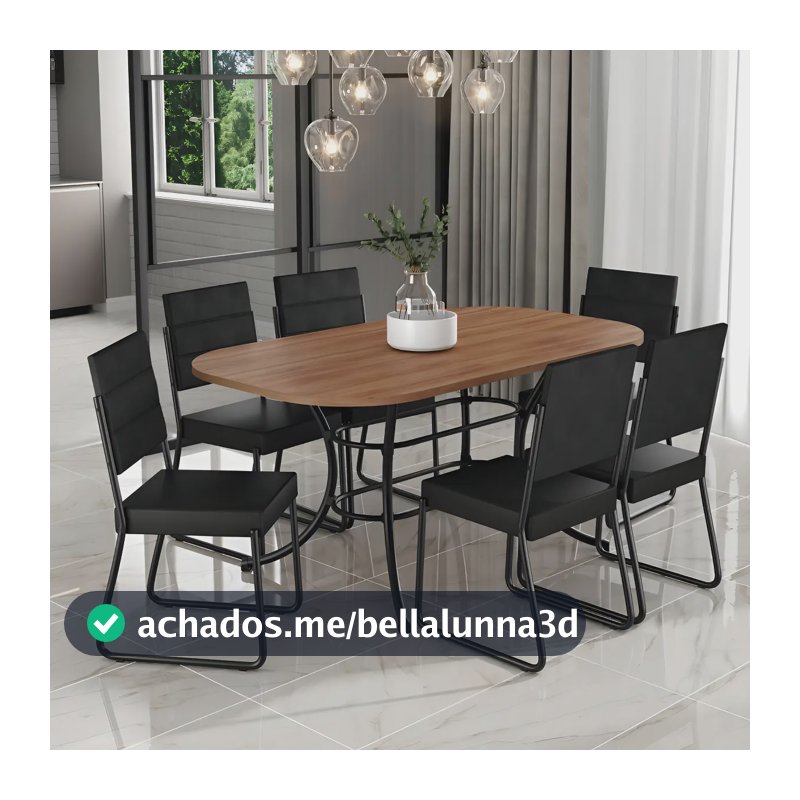 Conjunto Sala De Jantar Carraro Com Mesa E 6 Cadeiras Preto Fenix Carraro