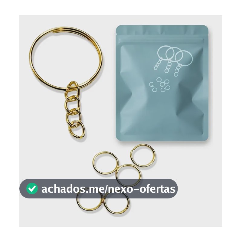 Argola Chaveiro 20mm C/ Corrente + Elo Dourado 1000 Peças