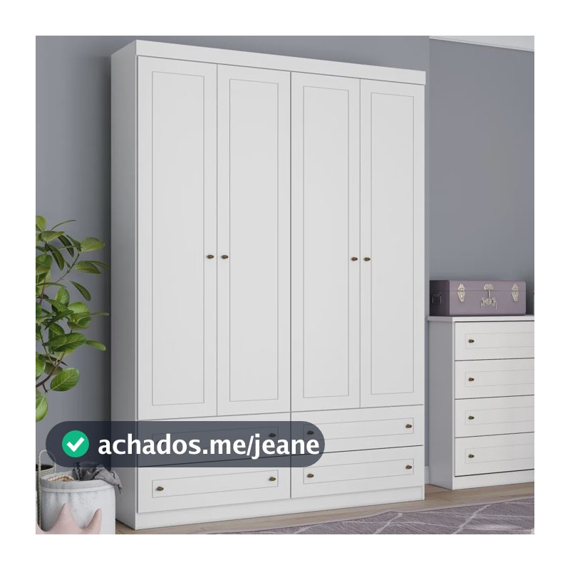 Guarda-roupa 4 Portas 4 Gavetas Americano Henn Branco