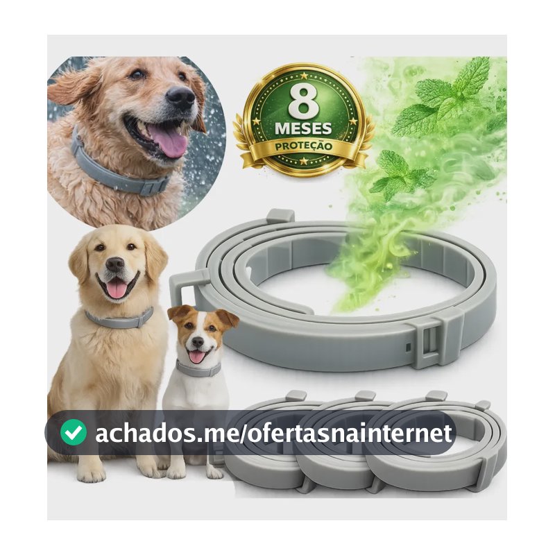 Coleira Anti Pulga Leishmaniose Carrapato Mosquito Cão Gato Cinza Liso 62 Cinza