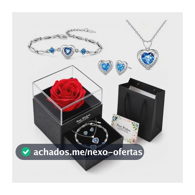 Kit Colar Coração Pulseira Brincos Presente Mãe Namorada Azul Celeste