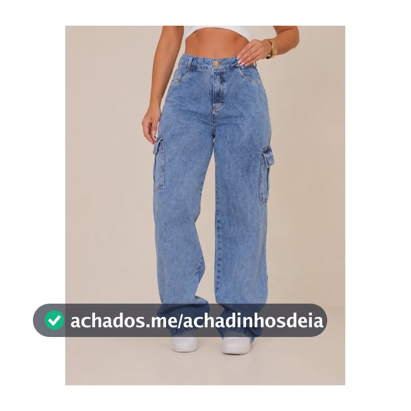Calça Jeans Feminina Wide Leg Cintura Alta Cargo Pantalona