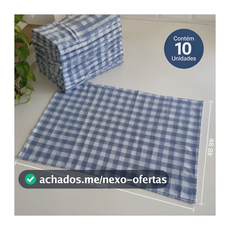 Kit 10 Pano De Chao Xadrez Azul 100 Algodao Limpeza 48x65 Cm Xadrez Azul