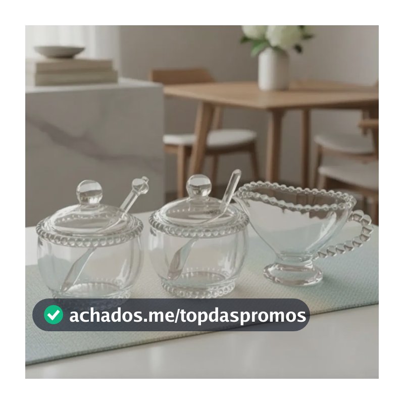 Kit 3 Peças Açucareiro Meleira Molheira De Vidro Mel Açucar Wolff Pearl