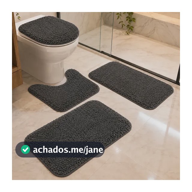 Conjunto Banheiro 4 Peças Tapete Preto Jogo Banheiro Oferta!