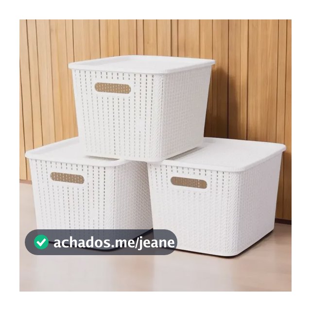 3 Caixa Organizadora Rattan 20 Litro Grande Multiuso Tampa