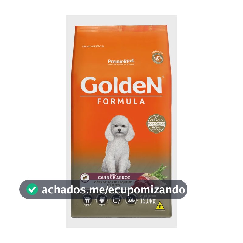 Ração Golden Fórmula Mini Bits para Cães Adultos de Pequeno Porte Sabor Carne e Arroz 15kg