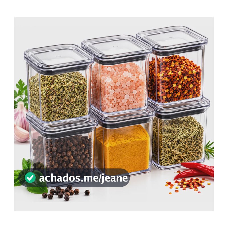 Kit 6 Potes Porta Temperos Herméticos Acrílico Com Tampa Preto