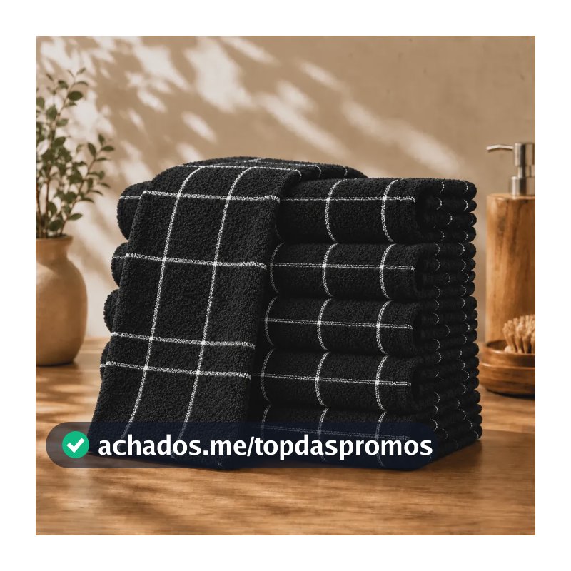 Kit 5 Panos De Prato Xadrez Atoalhado Alta Absorção Luxo Preto Xadrez