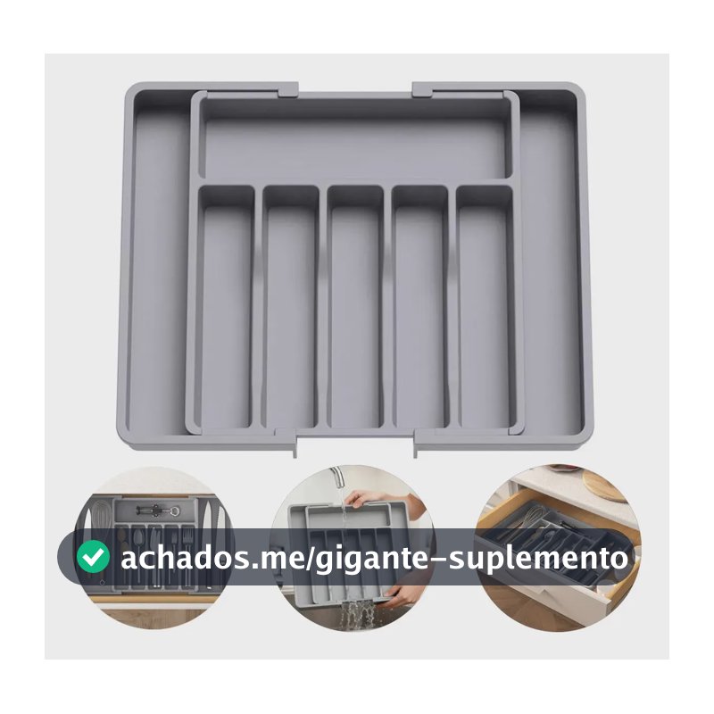 Organizador De Talheres Cozinha C/ Extensor-8 Compartimentos Cinza