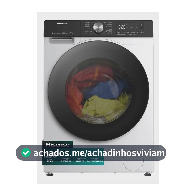 Lava e Seca Hisense 3S 12kg / 8kg Wi-Fi, 4 em 1, Inverter, 16 programas, Ciclo Rápido, Economia de Água-WD3S1243
