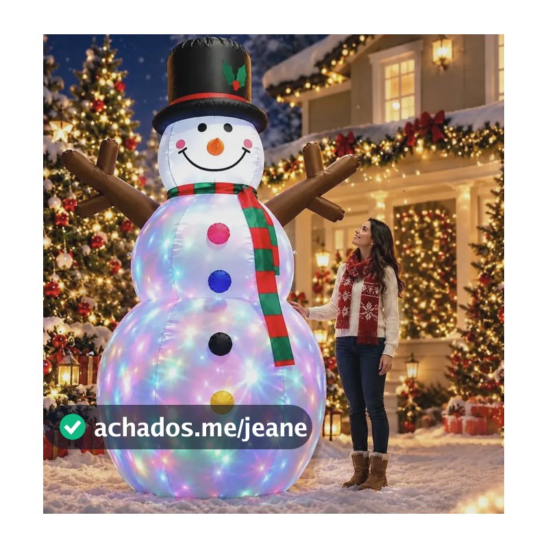 Enfeite Natal Jardim Telhado Boneco Neve Gigantel Inflável Branco 127/220v