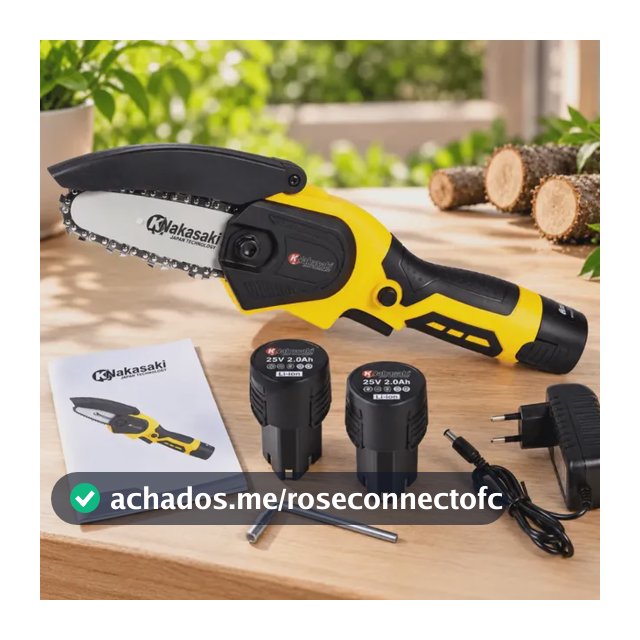 Mini Motosserra Nakasaki 25v 800w Profissional 2 Baterias Amarelo 127/220v