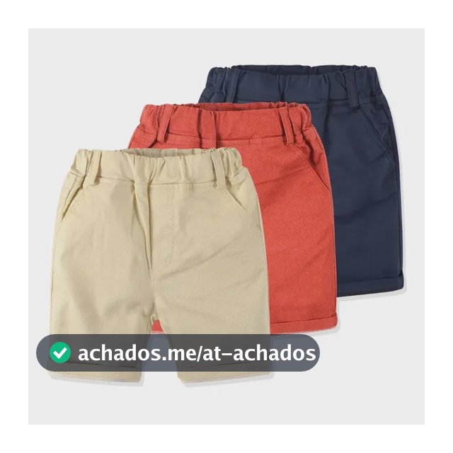 Kit 3 Peças Bermuda Infantil Menino Em Algodão Multicolored Liso 7y