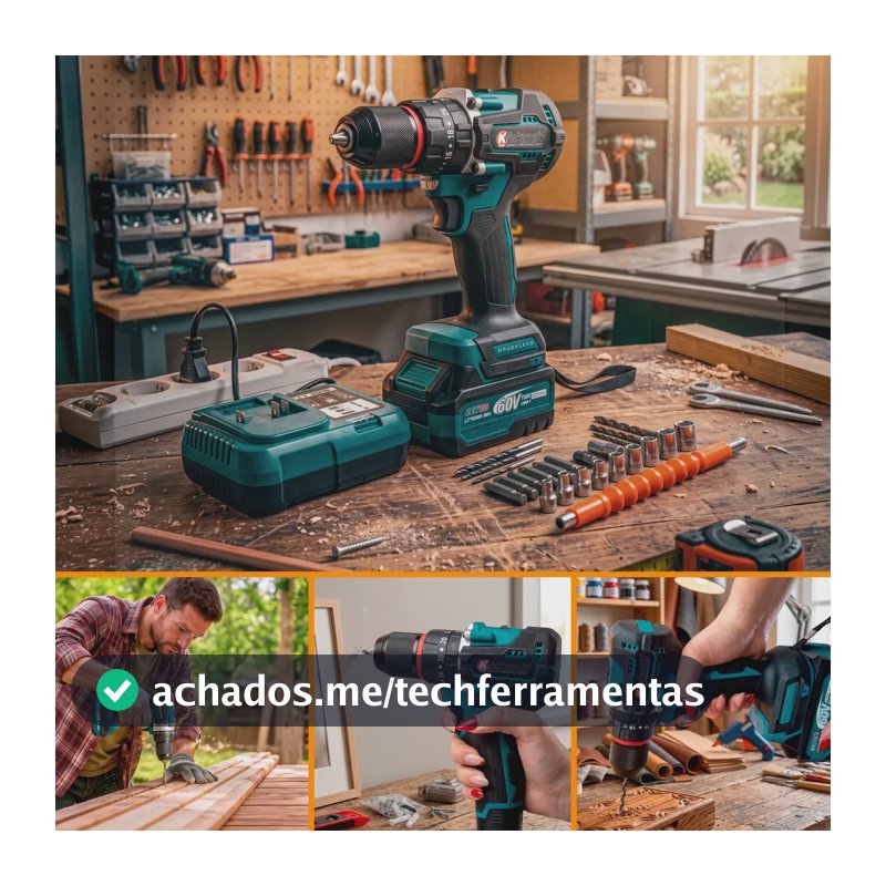 Parafusadeira E Furadeira De Impacto 60v Bivolt Completa Azul 110v/220v 50 Hz/60 Hz
