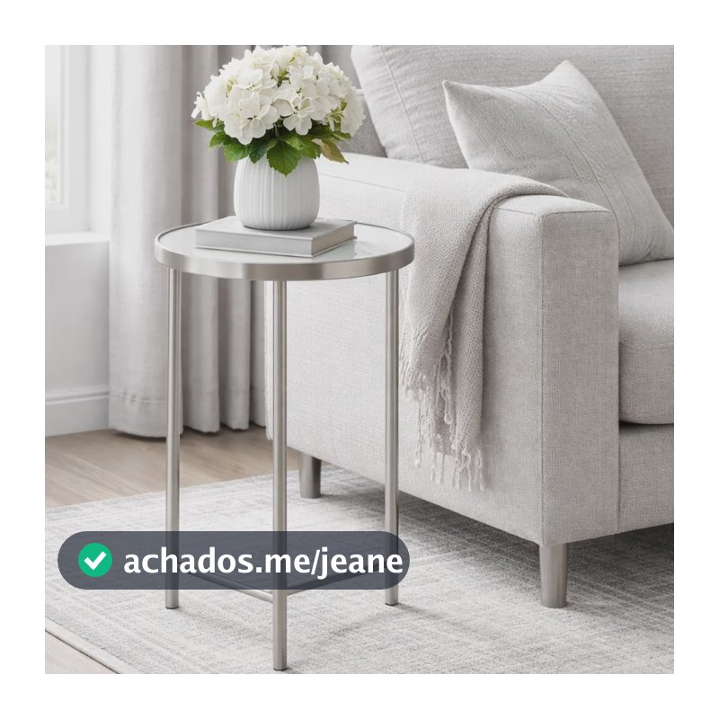 Mesa Lateral Centro 64cm Moderna Ferro Sala Escritorio Prata
