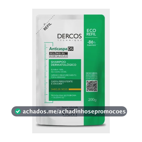 Shampoo Anticaspa Cabelos Secos com Selênio DS, Dercos DS Vichy, Refil 200g