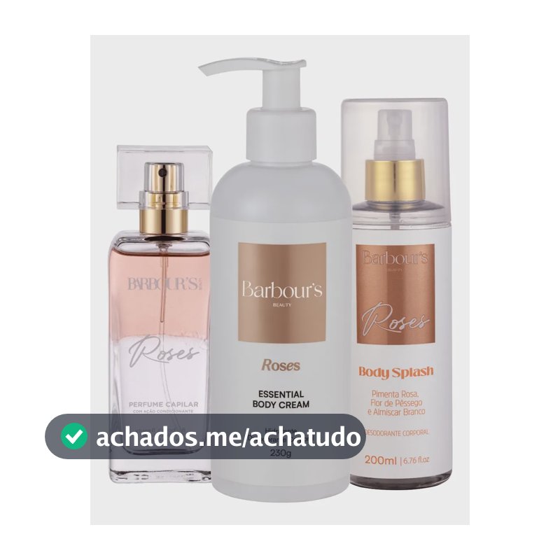 Kit Body Splash Hidratante Corporal Perfume Capilar Roses Barbour's Beauty