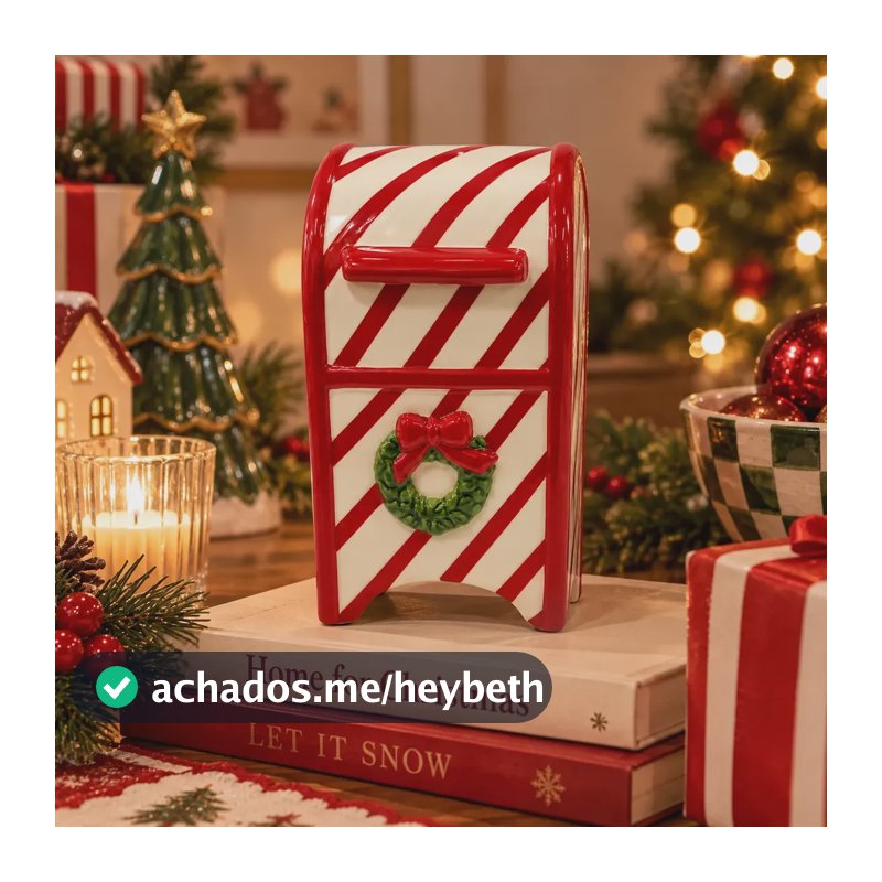 Decoração Natal Cerâmica Correio 8,5x8x12cm Vermelho E Branco
