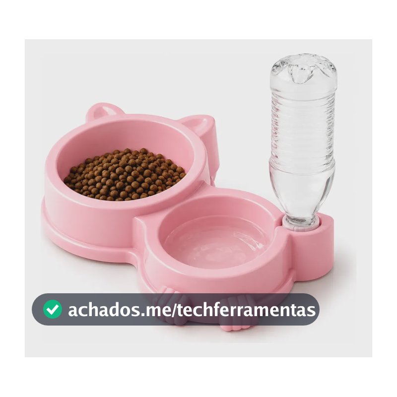 Bebedouro Comedouro Duplo Tijela Automático Suporte Garrafa 1.2v Rosa