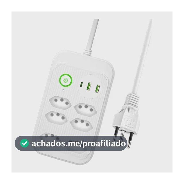 Extensão Eletrica 6 Tomadas 2 Usb 1 Tipo C Pd Led Bivolt 2m