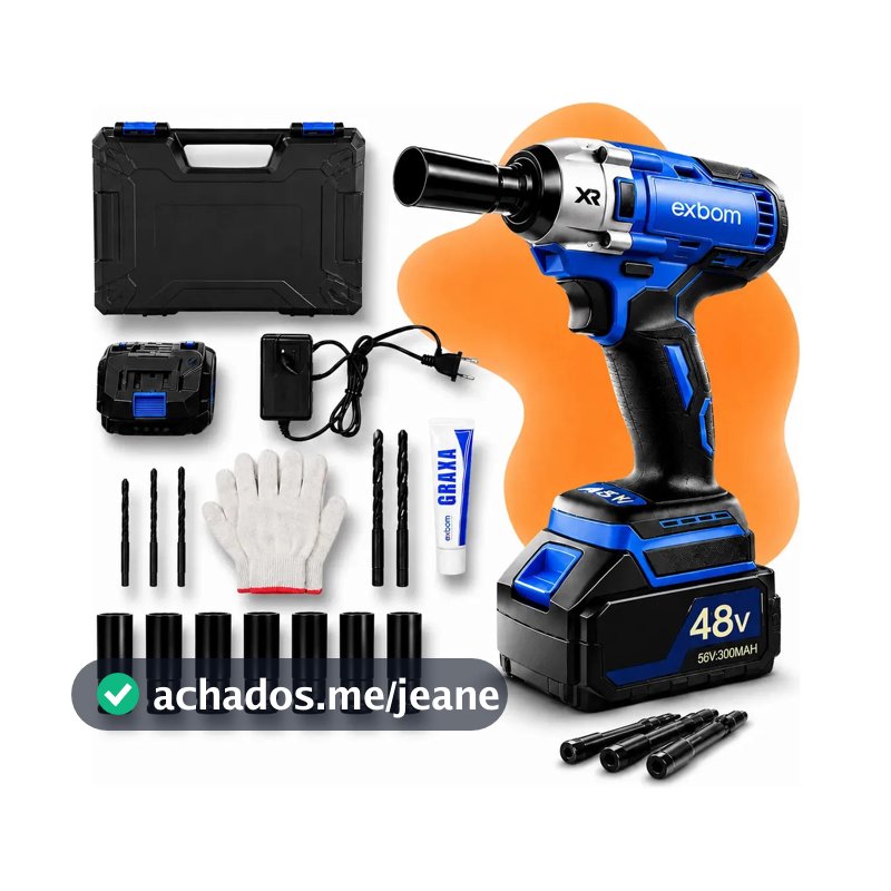 Chave De Impacto Parafusadeira Furadeira Bateria Recarregável Azul 2000mah + Kit De Soquetes De Impacto MQL-CI6480 Exbom 50 Hz/60 Hz