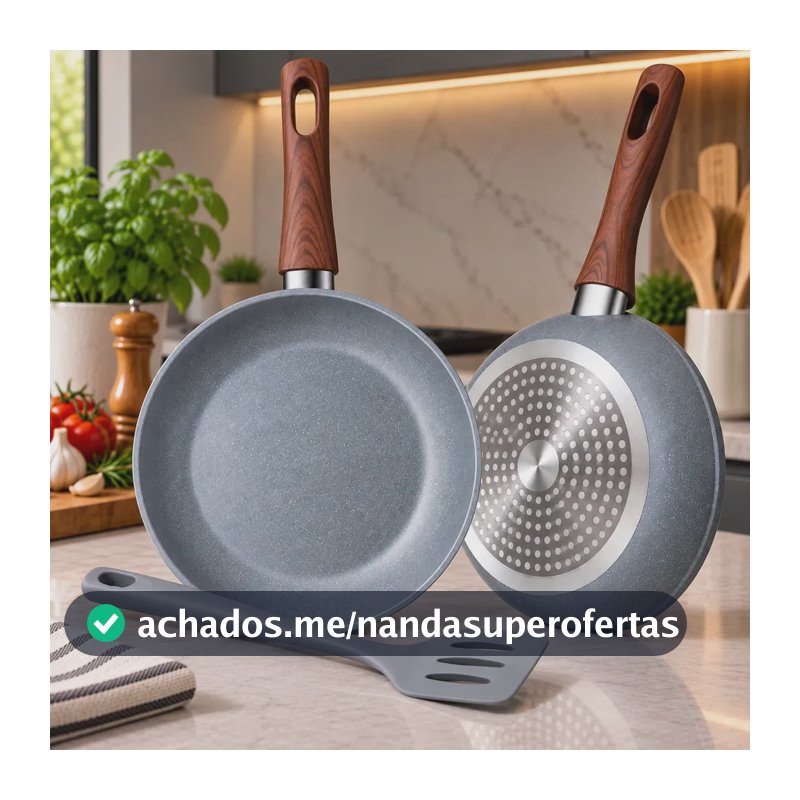 Frigideira Antiaderente Cerâmica de 24cm com Espátula De Silicone para Indução e Fogão a Gás Elétrico