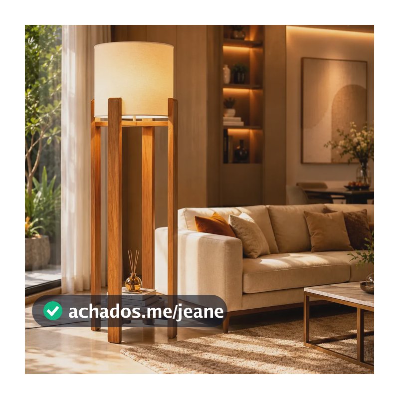 Luminária De Chão Decorativa Madeira Moderna Luxo Abajur Off White Mel