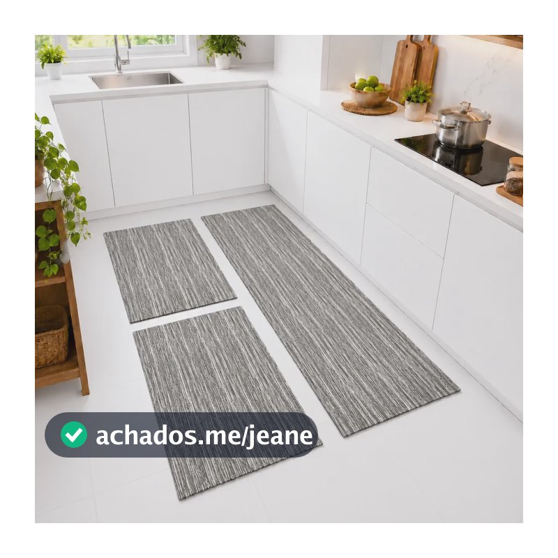 Tapete Kit Cozinha Antiderrapante Passadeira Jogo Lavável 1.4 M 45 Cm Cinza