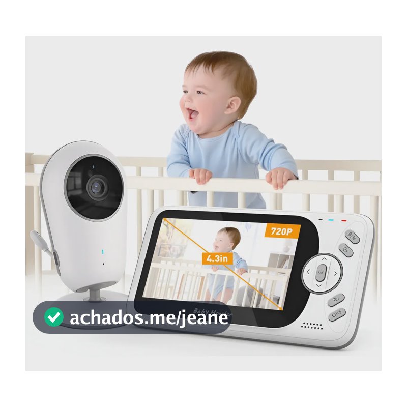 Babá Eletrônica Baby Monitor 4,3'' S/fio Câmera Recarregável 127/220v Branco