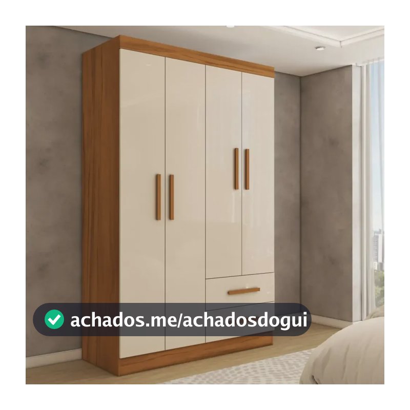 Guarda-roupa Solteiro Zeus 4 Portas 2 Gavetas Freijó