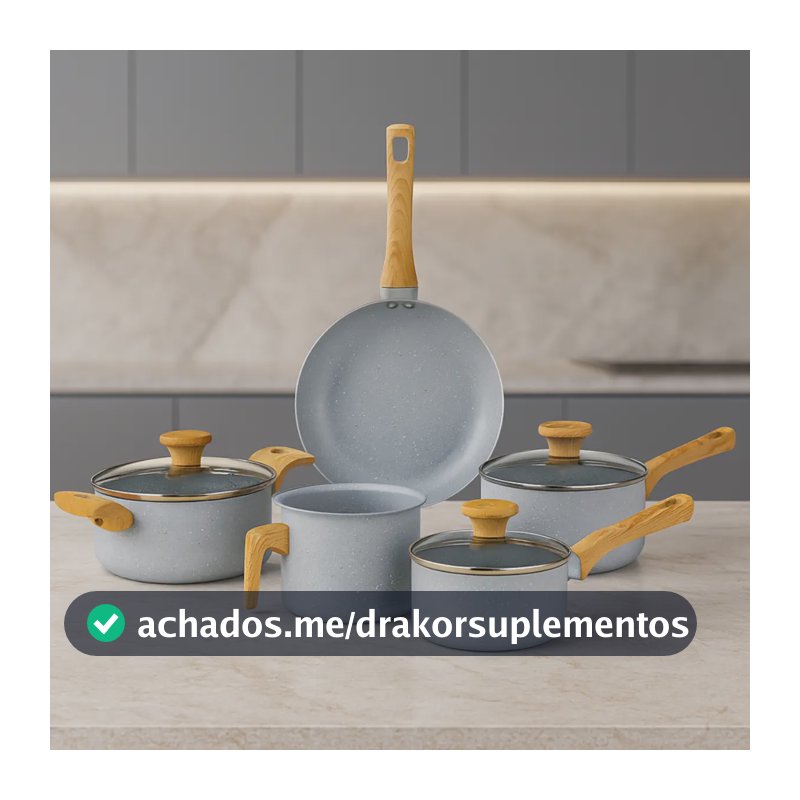 Jogo de Panelas 5 Peças Antiaderente Cerâmico Grafite Mimo Style - Conjunto Completo