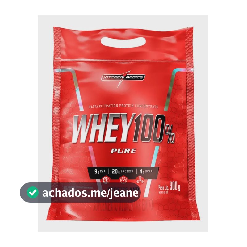 Refil Whey 100% Pure Pounch 900g Integralmedica Sabor Cookies And Cream