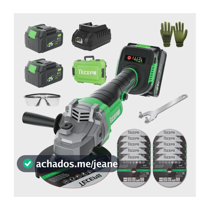 Esmerilhadeira Angular Com 2 Bateria 4ah 4.1/2 125mm Tecepo Verde-limão 60hz
