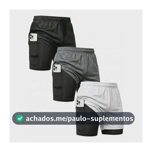 Kit 3 Shorts 2 Em 1 Duplo Bolso Para Academia Treino Corrida