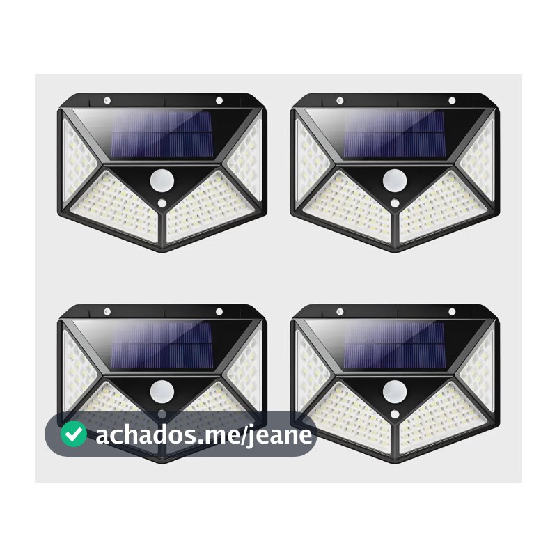 Kit 4 Luminária Solar Parede 100 Leds Sensor Presença 20w Solar Branco
