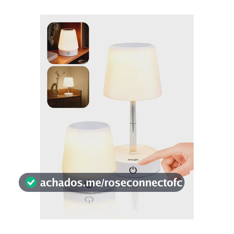 Abajur De Mesa Touch Luminária Led Recarregável Luz Aconchegante Para Quarto Sala Decoração Leitura Estudo Escritório Sem Fio Cúpula Altura Ajustável Lâmpada Amarela Cabeceira Moderna Bivolt Art Light