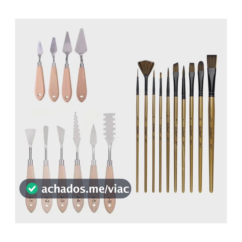 Kit 10 Espátulas + 10 Pincel Pintura Tela Arte Artesanatos Laranja-escuro