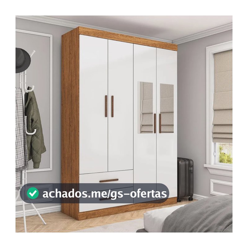 Guarda-Roupa Solteiro Siena 4 Portas 2 Gavetas com Espelho Multimóveis CR35555 Marrom-claro