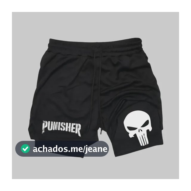 Short Dry-fit Compressão 2 Em 1 Academia Punisher Justiceiro