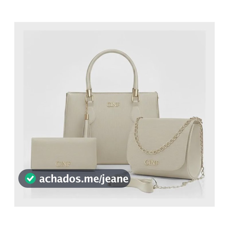 Kit Bolsas Feminina Transversal Média + Tira Colo + Carteira Cor Marfim
