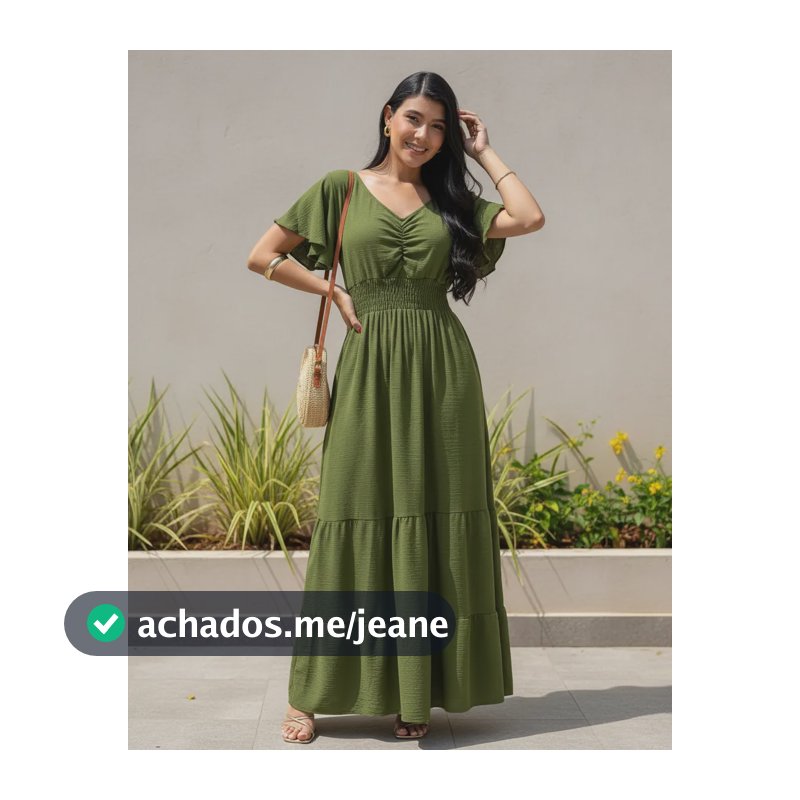 Vestido Longo Feminino De Manguinhas Multiuso De Luxo Verde-musgo Único 38/40/42/44/46