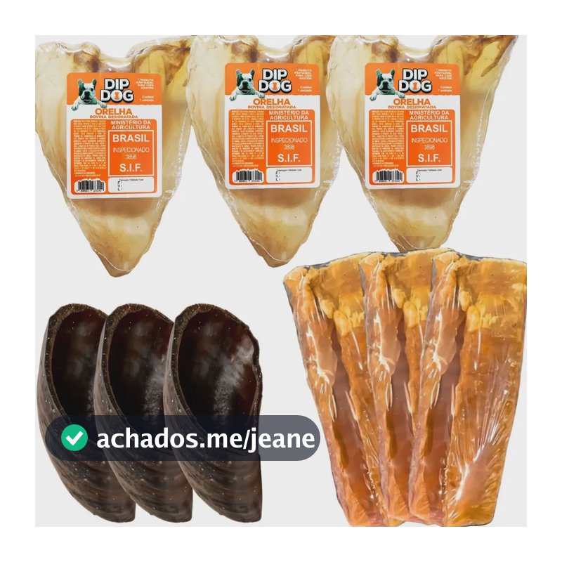 Kit 3un Orelha Bovina 3un Casco De Boi E 3un Traqueia Bovina Natural